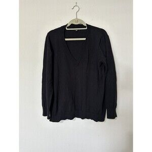 J.Crew Mercantile Women Pullover Sweater Cotton V-Neck Size XL Black